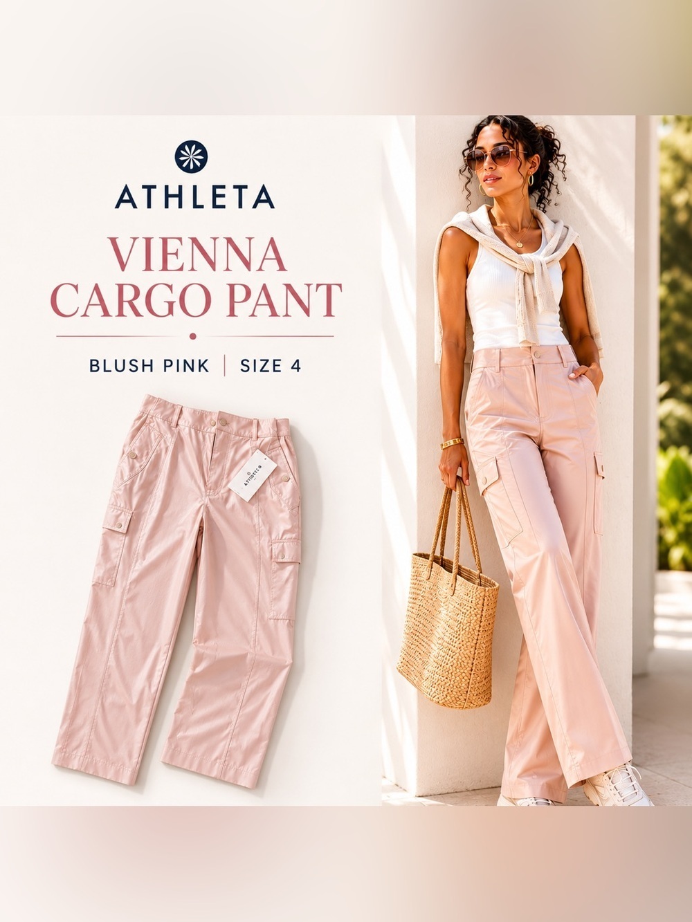 Athleta Vienna Cargo Pant Women’s 4 Blush Pink NWT UPF 50+ Featherweight Stretch